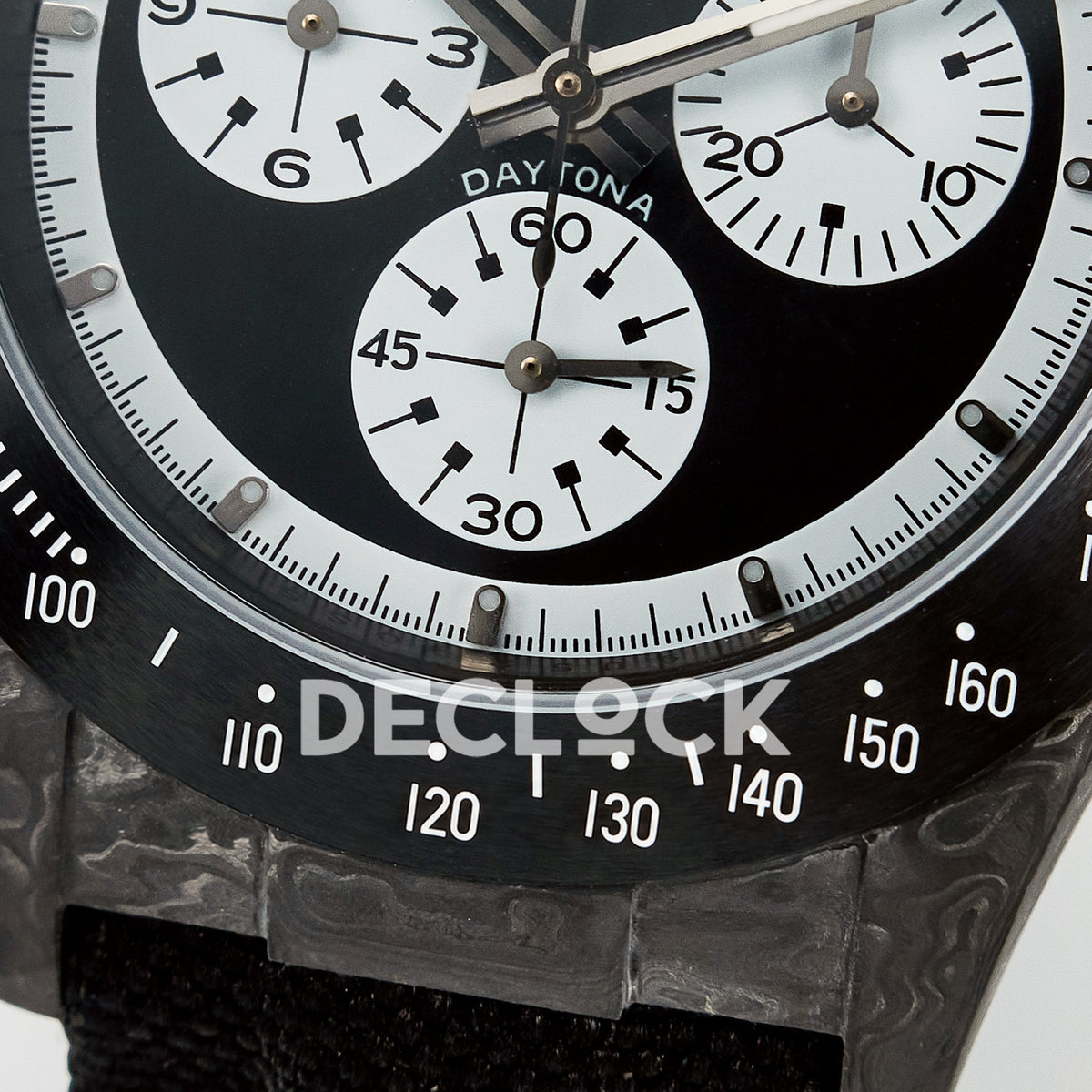 Rolex Daytona Custom Black Carbon Black White Black Strap DIWF SH4130 replica - bezel close up