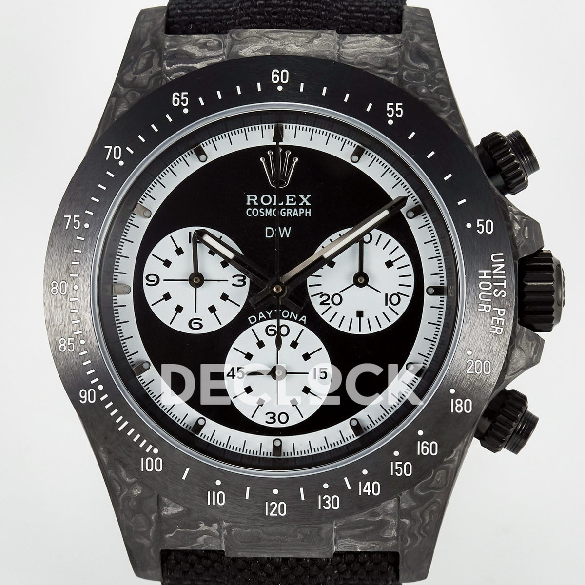 Rolex Daytona Custom Black Carbon Black White Black Strap DIWF SH4130 replica - dial close up