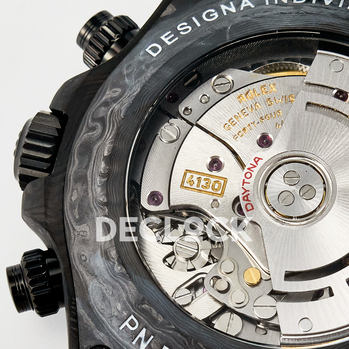 Rolex Daytona Custom Black Carbon Black White Black Strap DIWF SH4130 replica - movement bridge