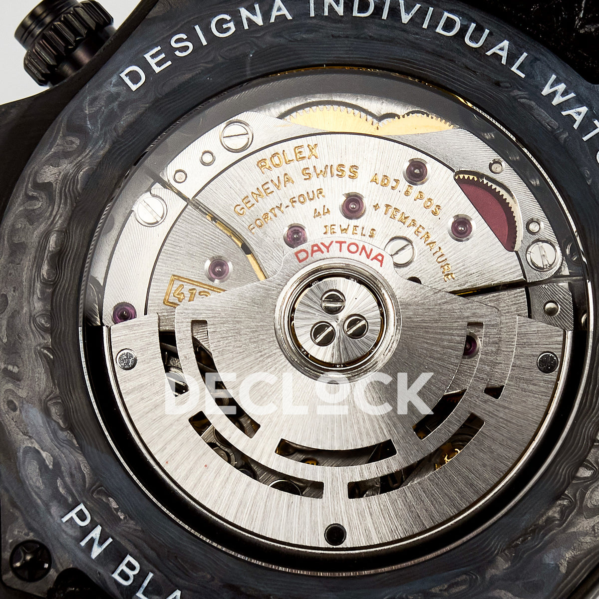 Rolex Daytona Custom Black Carbon Black White Black Strap DIWF SH4130 replica - movement close up