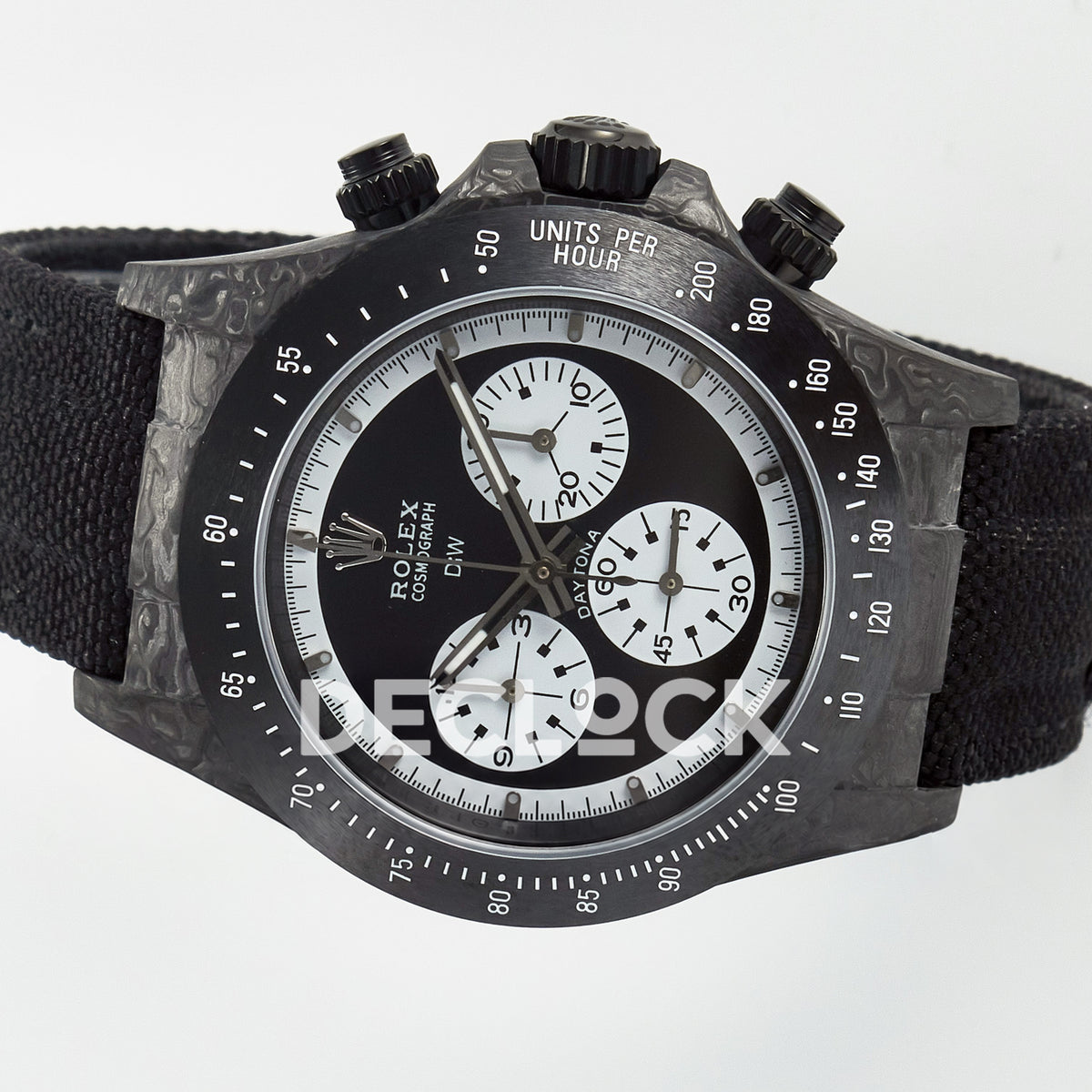 Rolex Daytona Custom Black Carbon Black White Black Strap DIWF SH4130 replica - rotated dial