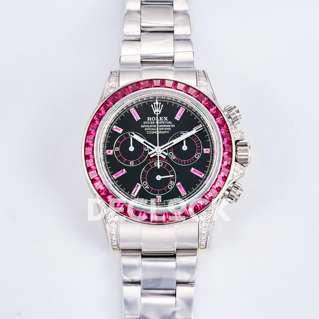 Rolex Daytona Custom Black Pink Gem Bezel RXF DD4130 replica - front Custom