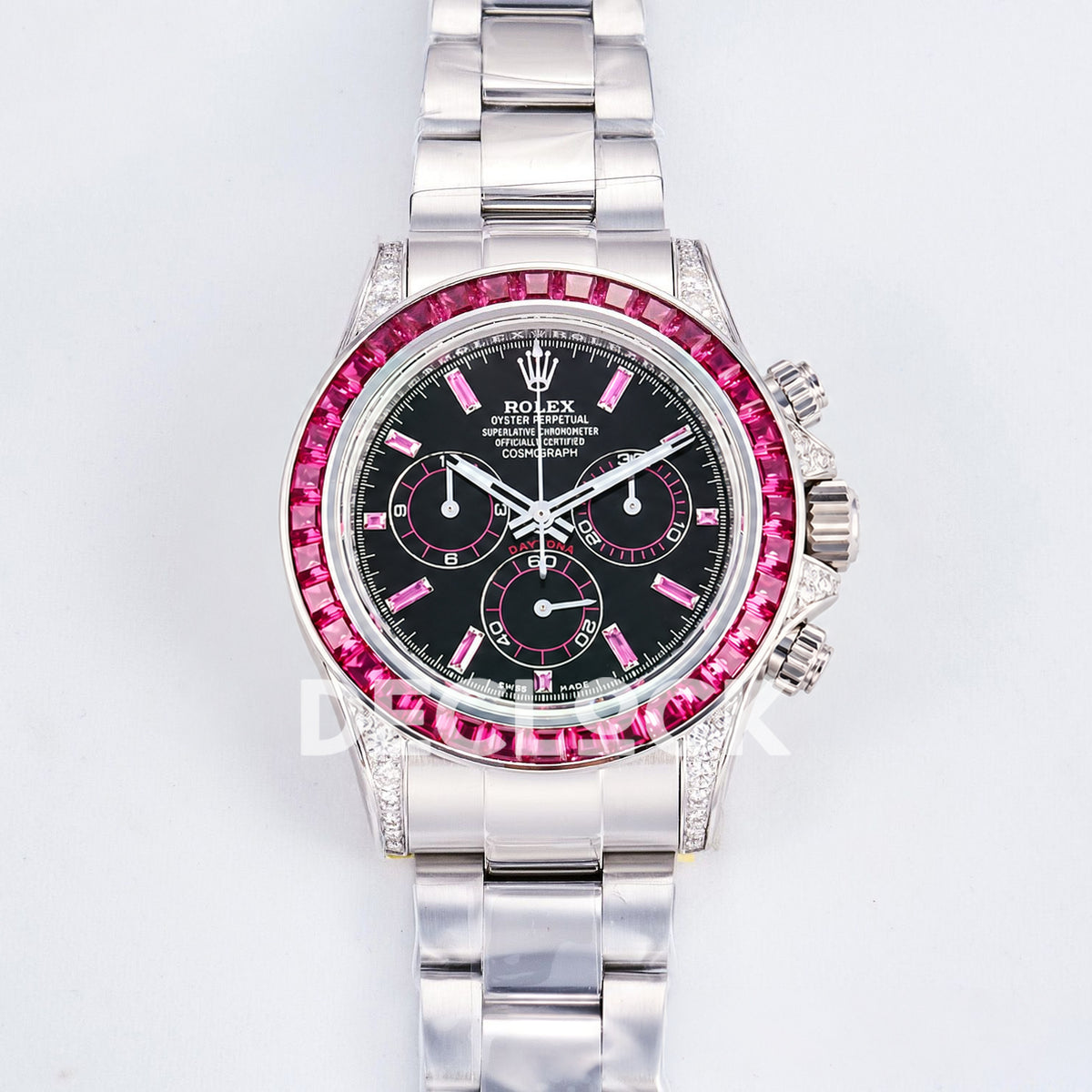 Rolex Daytona Custom Black Pink Gem Bezel RXF DD4130 replica - front
