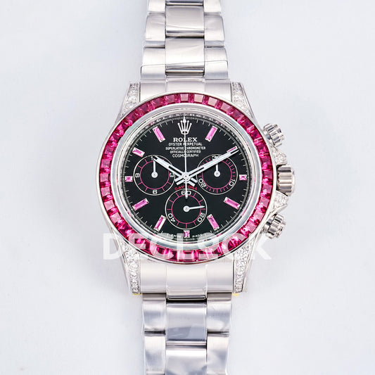 Rolex Daytona Custom Black Pink Gem Bezel RXF DD4130 replica - front