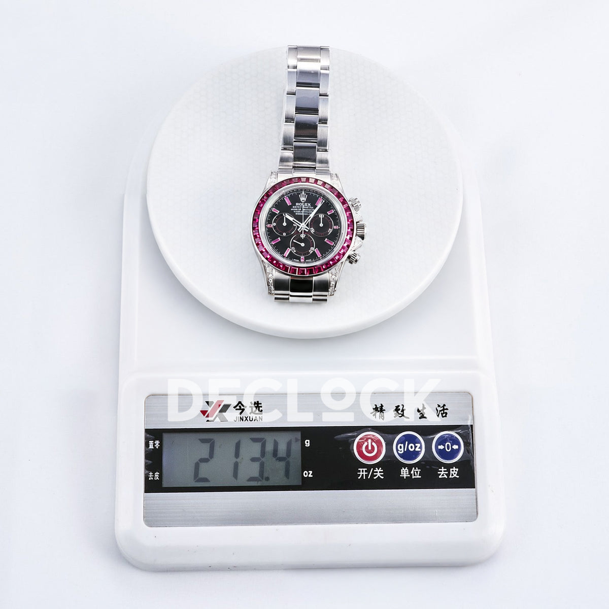 Rolex Daytona Custom Black Pink Gem Bezel RXF DD4130 replica - weight scale