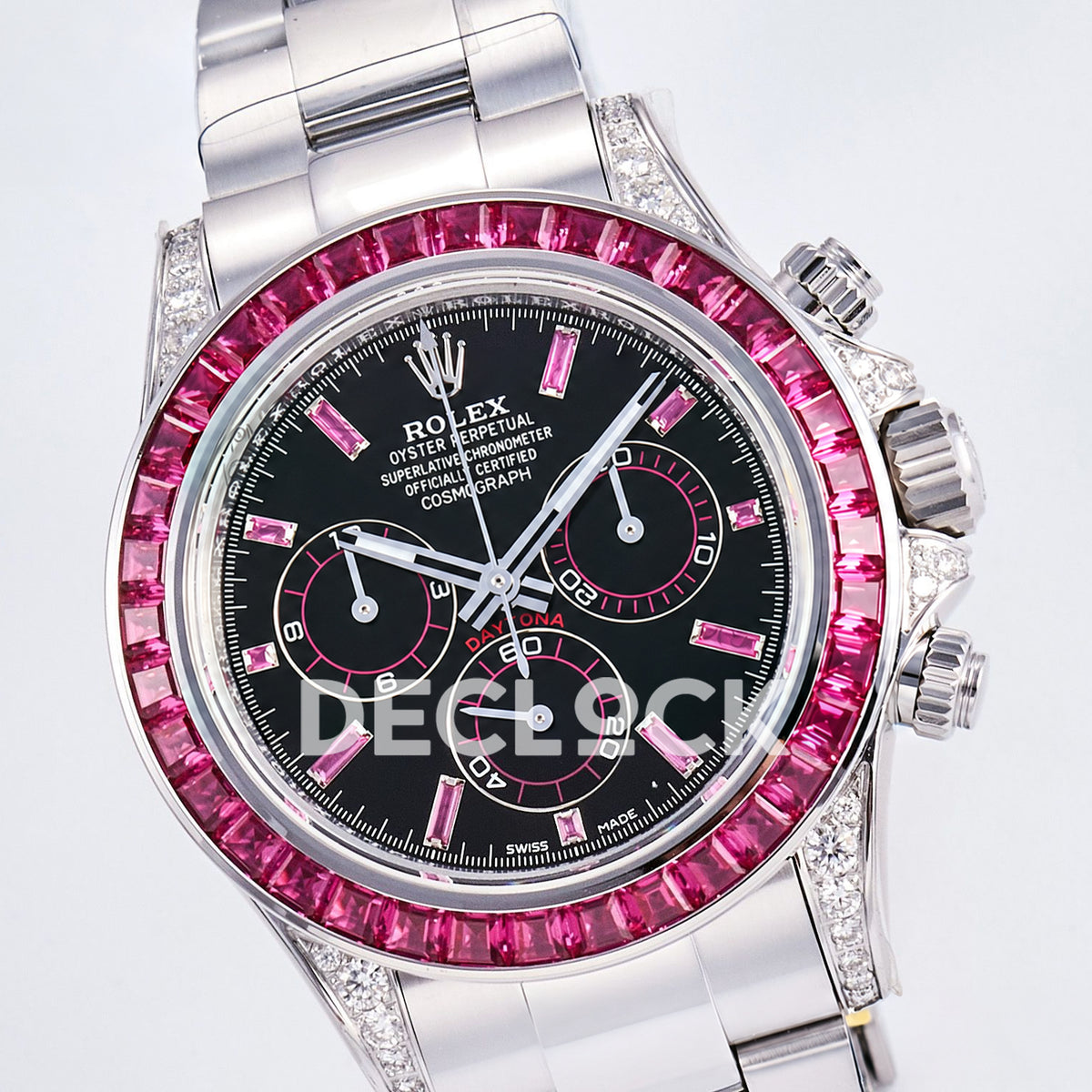 Rolex Daytona Custom Black Pink Gem Bezel RXF DD4130 replica - dial angle left
