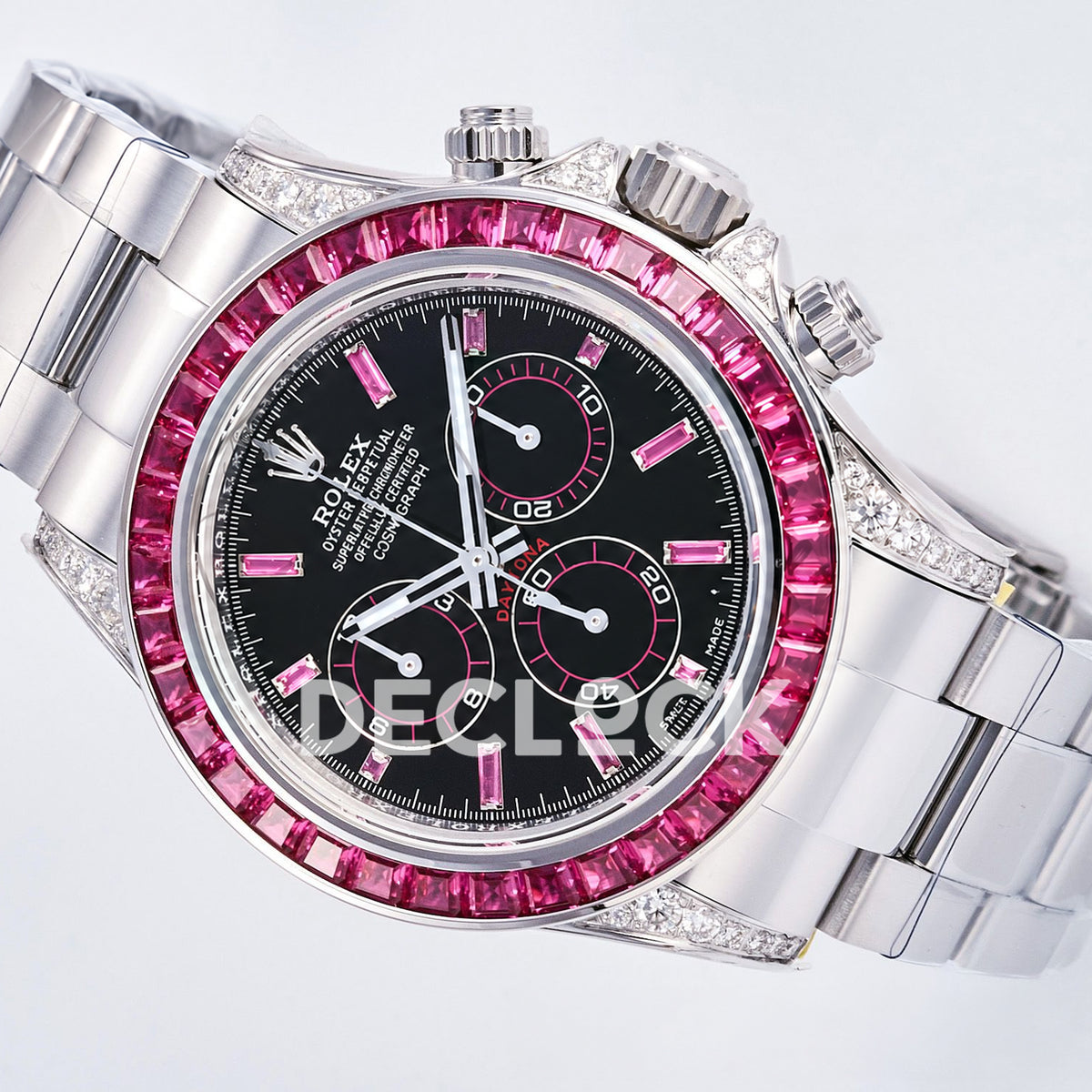 Rolex Daytona Custom Black Pink Gem Bezel RXF DD4130 replica - dial angle right