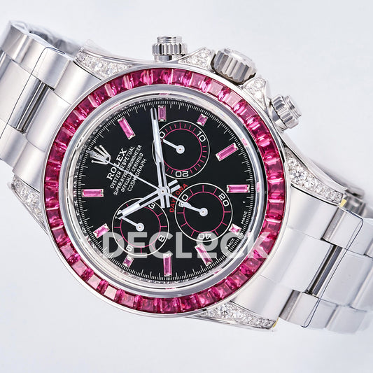 Rolex Daytona Custom Black Pink Gem Bezel RXF DD4130 replica - dial angle right