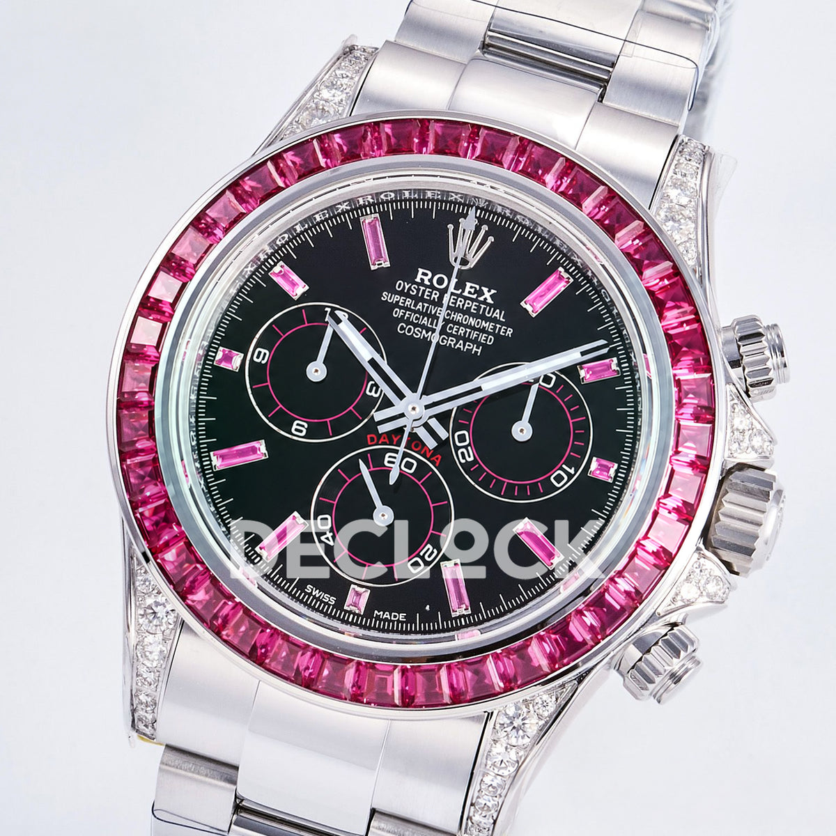 Rolex Daytona Custom Black Pink Gem Bezel RXF DD4130 replica - three quarter