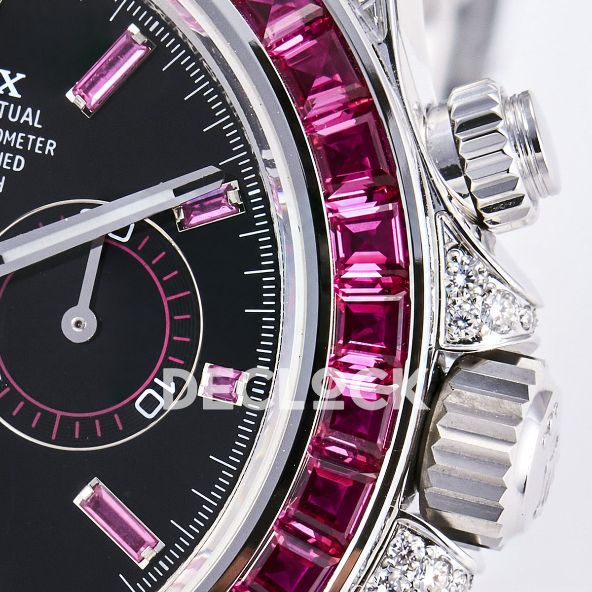 Rolex Daytona Custom Black Pink Gem Bezel RXF DD4130 replica - crown dial detail