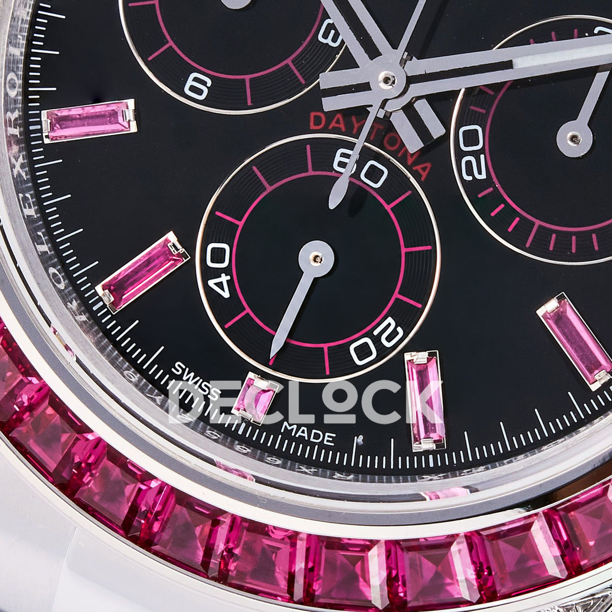 Rolex Daytona Custom Black Pink Gem Bezel RXF DD4130 replica - lower dial detail