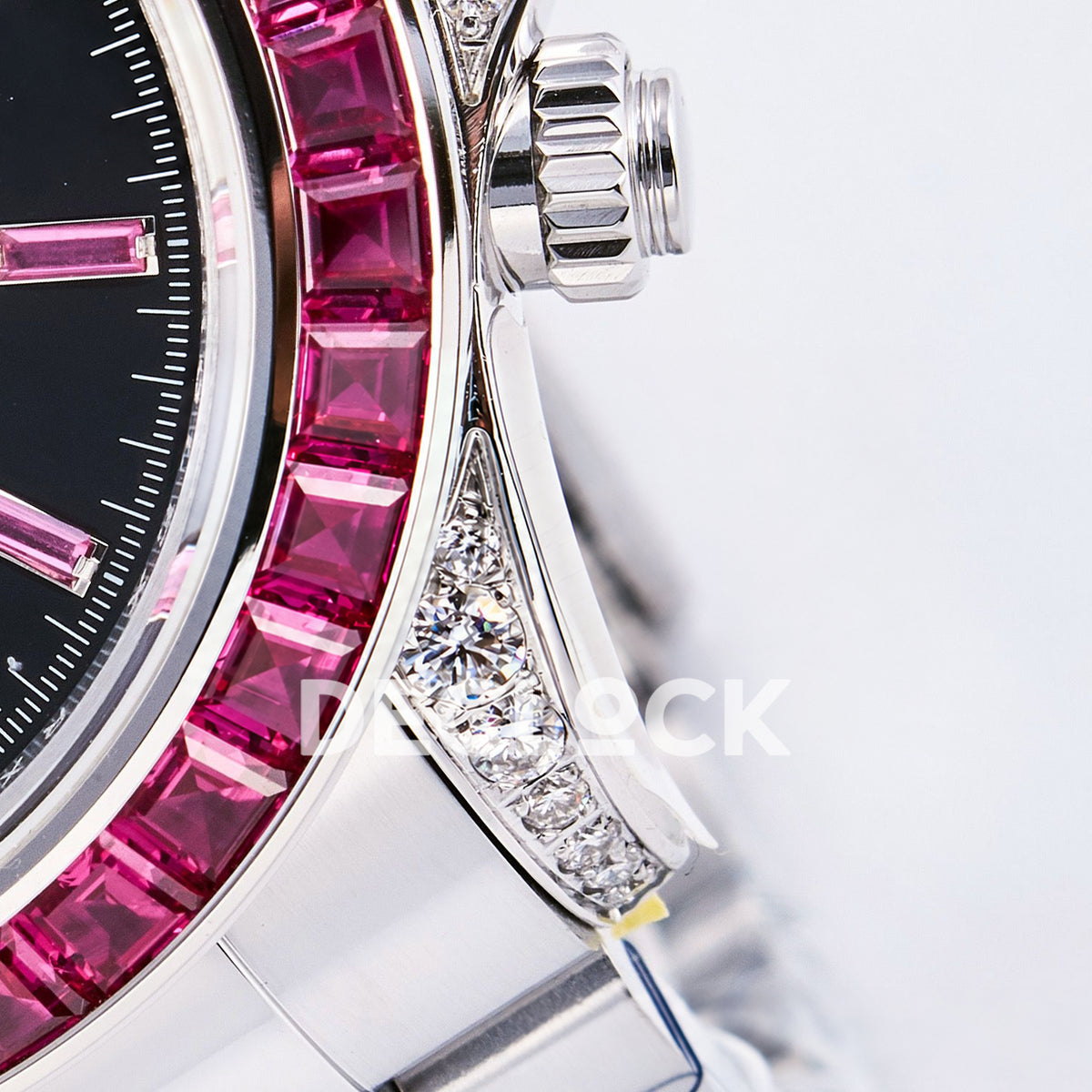 Rolex Daytona Custom Black Pink Gem Bezel RXF DD4130 replica - crown pushers lugs