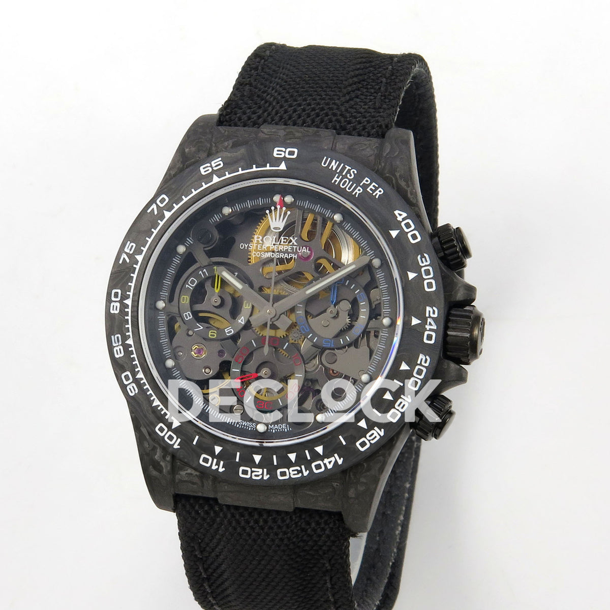 Rolex Daytona Custom Blaken Carbon Skeleton Black Nylon GETF SA4130 replica - angled front