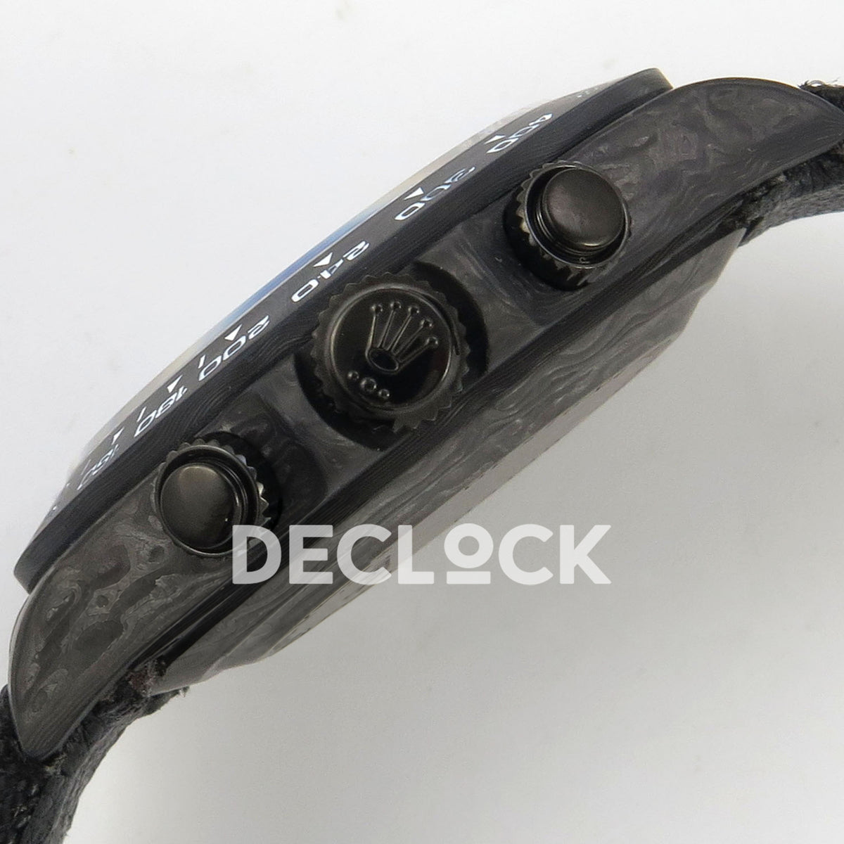 Rolex Daytona Custom Blaken Carbon Skeleton Black Nylon GETF SA4130 replica - crown and pushers