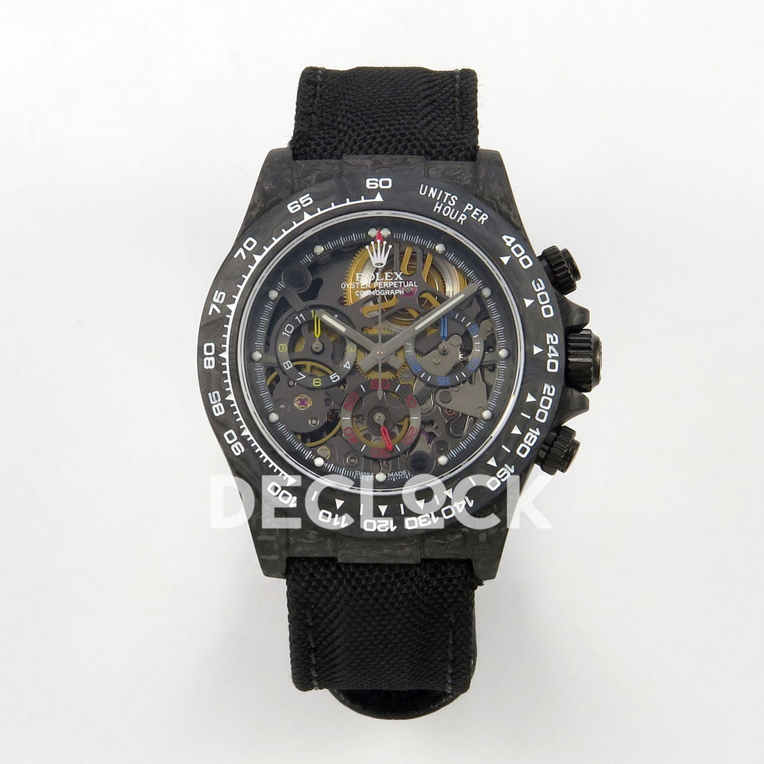 Rolex Daytona Custom Blaken Carbon Skeleton Black Nylon GETF SA4130 replica - front Custom