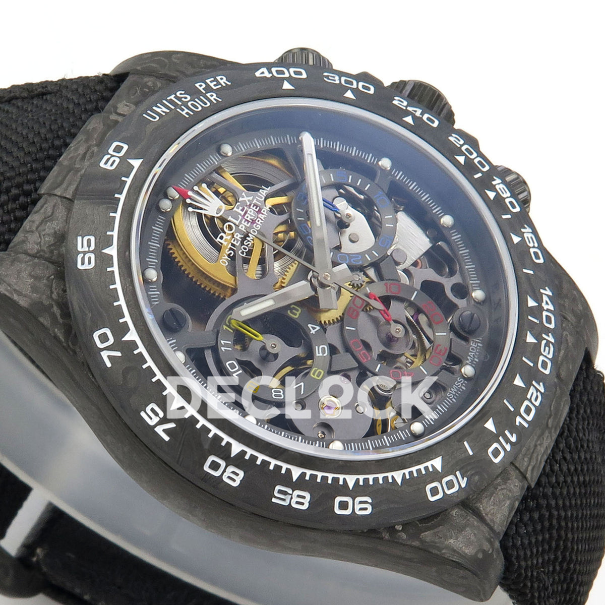 Rolex Daytona Custom Blaken Carbon Skeleton Black Nylon GETF SA4130 replica - opposite angled front