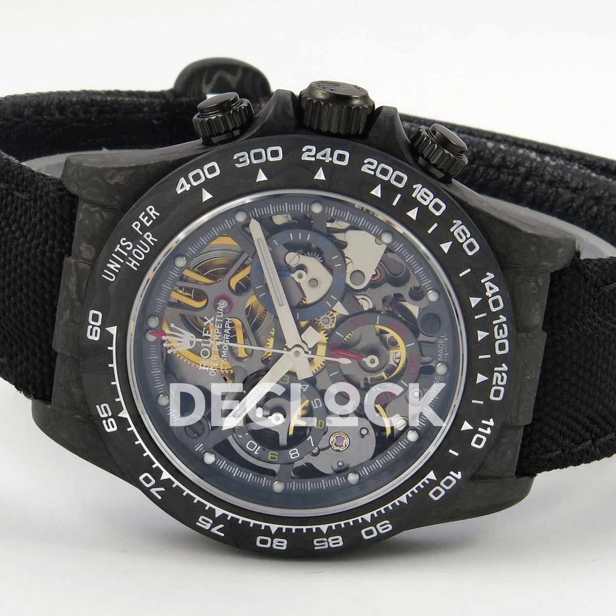 Rolex Daytona Custom Blaken Carbon Skeleton Black Nylon GETF SA4130 replica - rotated front