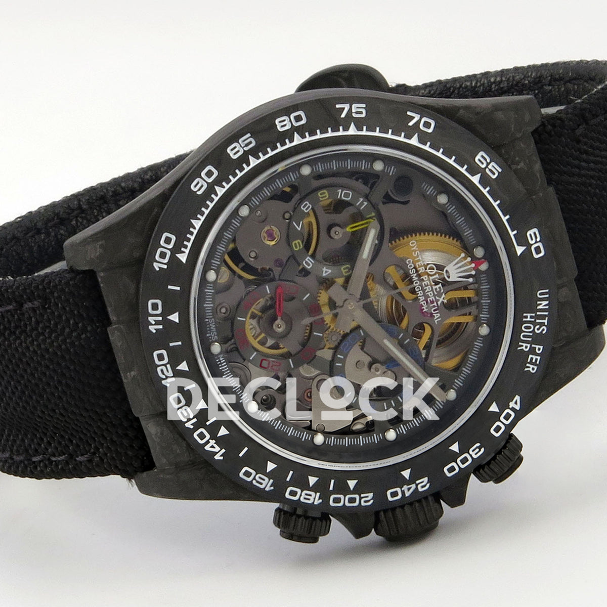 Rolex Daytona Custom Blaken Carbon Skeleton Black Nylon GETF SA4130 replica - side front