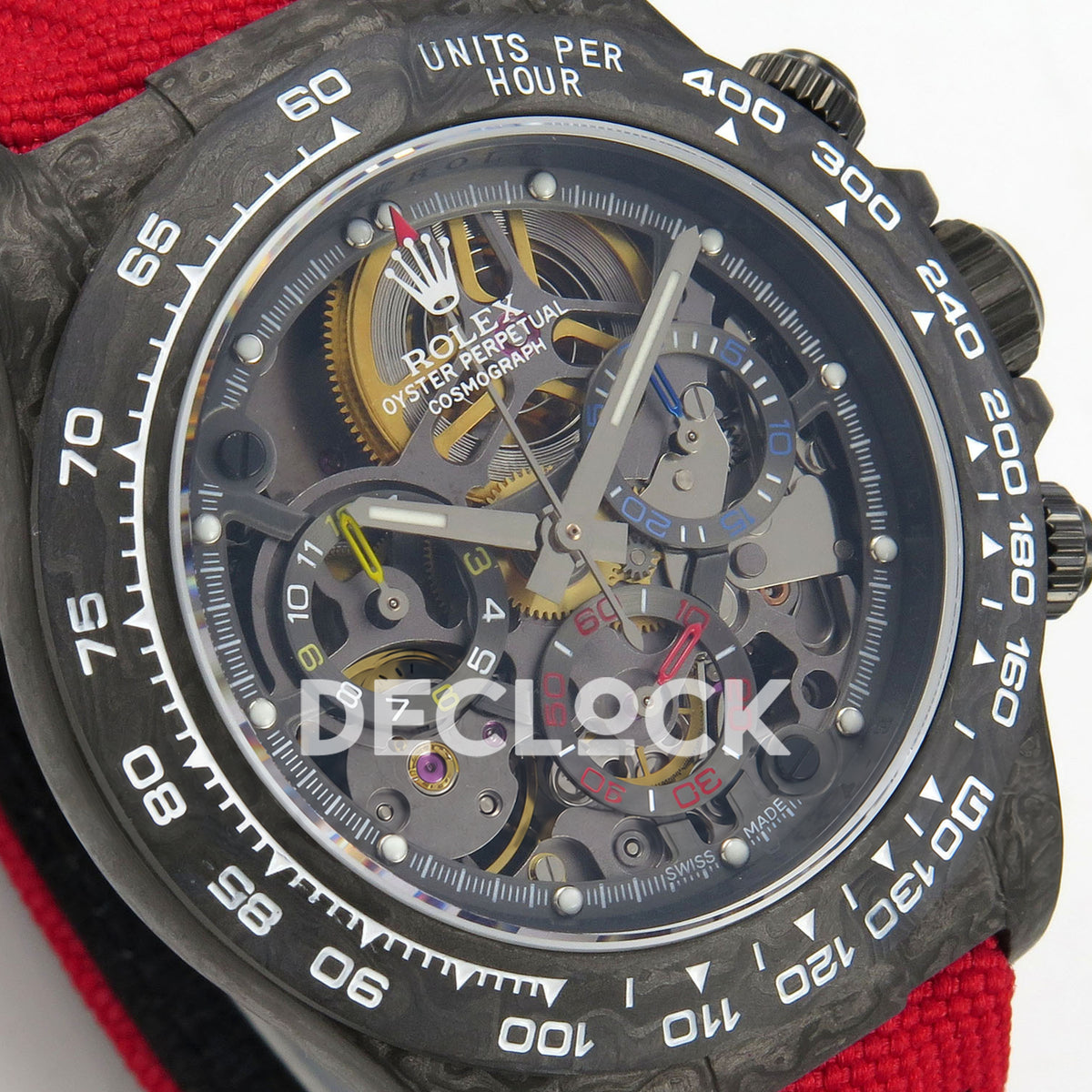 Rolex Daytona Custom Blaken Carbon Skeleton Red Nylon GETF SA4130 replica - angled dial
