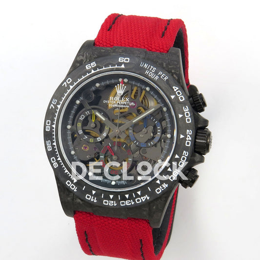 Rolex Daytona Custom Blaken Carbon Skeleton Red Nylon GETF SA4130 replica - angled front