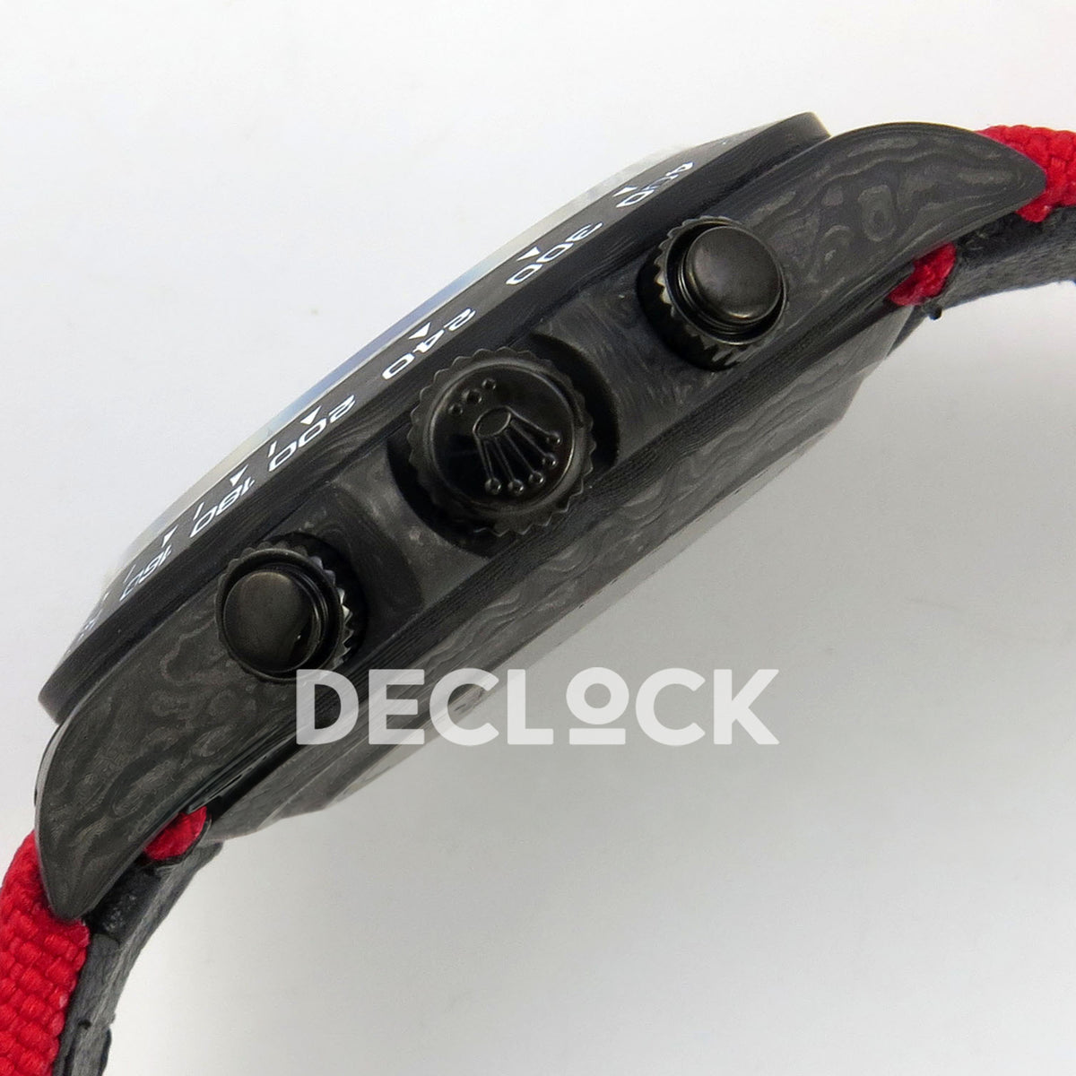 Rolex Daytona Custom Blaken Carbon Skeleton Red Nylon GETF SA4130 replica - crown and pushers