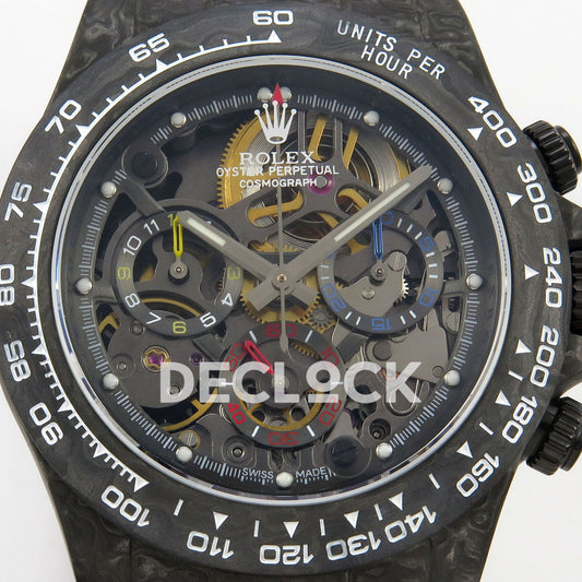 Rolex Daytona Custom Blaken Carbon Skeleton Red Nylon GETF SA4130 replica - dial close up