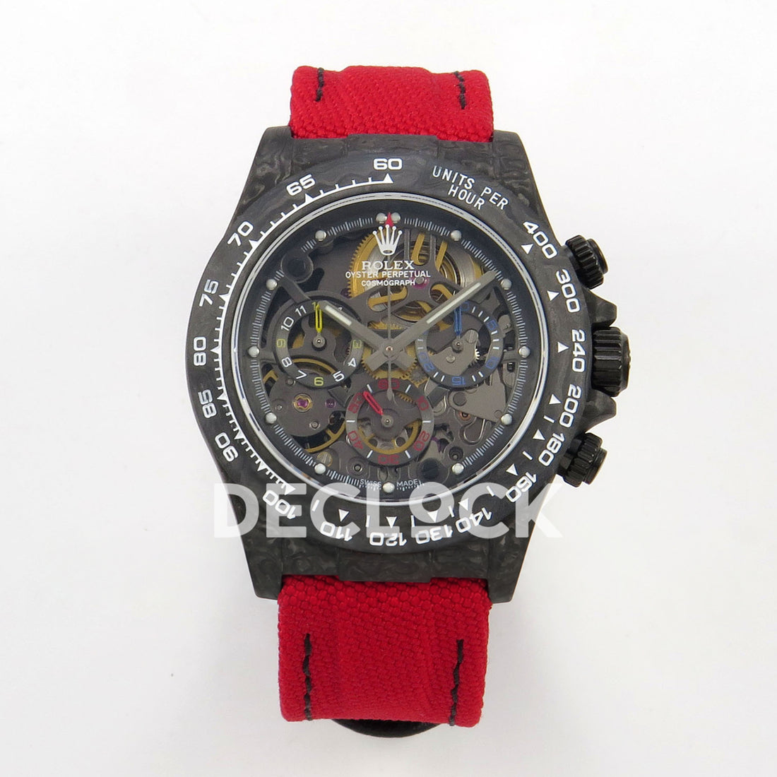 Rolex Daytona Custom Blaken Carbon Skeleton Red Nylon GETF SA4130 replica - front Custom