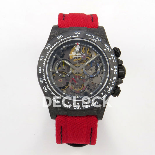 Rolex Daytona Custom Blaken Carbon Skeleton Red Nylon GETF SA4130 replica - front