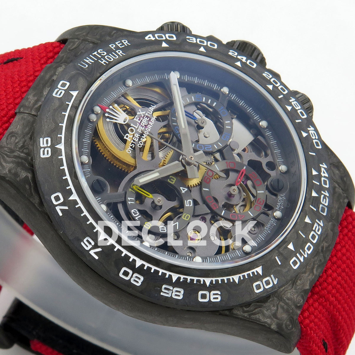 Rolex Daytona Custom Blaken Carbon Skeleton Red Nylon GETF SA4130 replica - opposite angled front