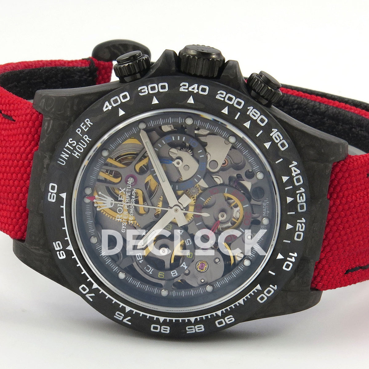 Rolex Daytona Custom Blaken Carbon Skeleton Red Nylon GETF SA4130 replica - rotated front