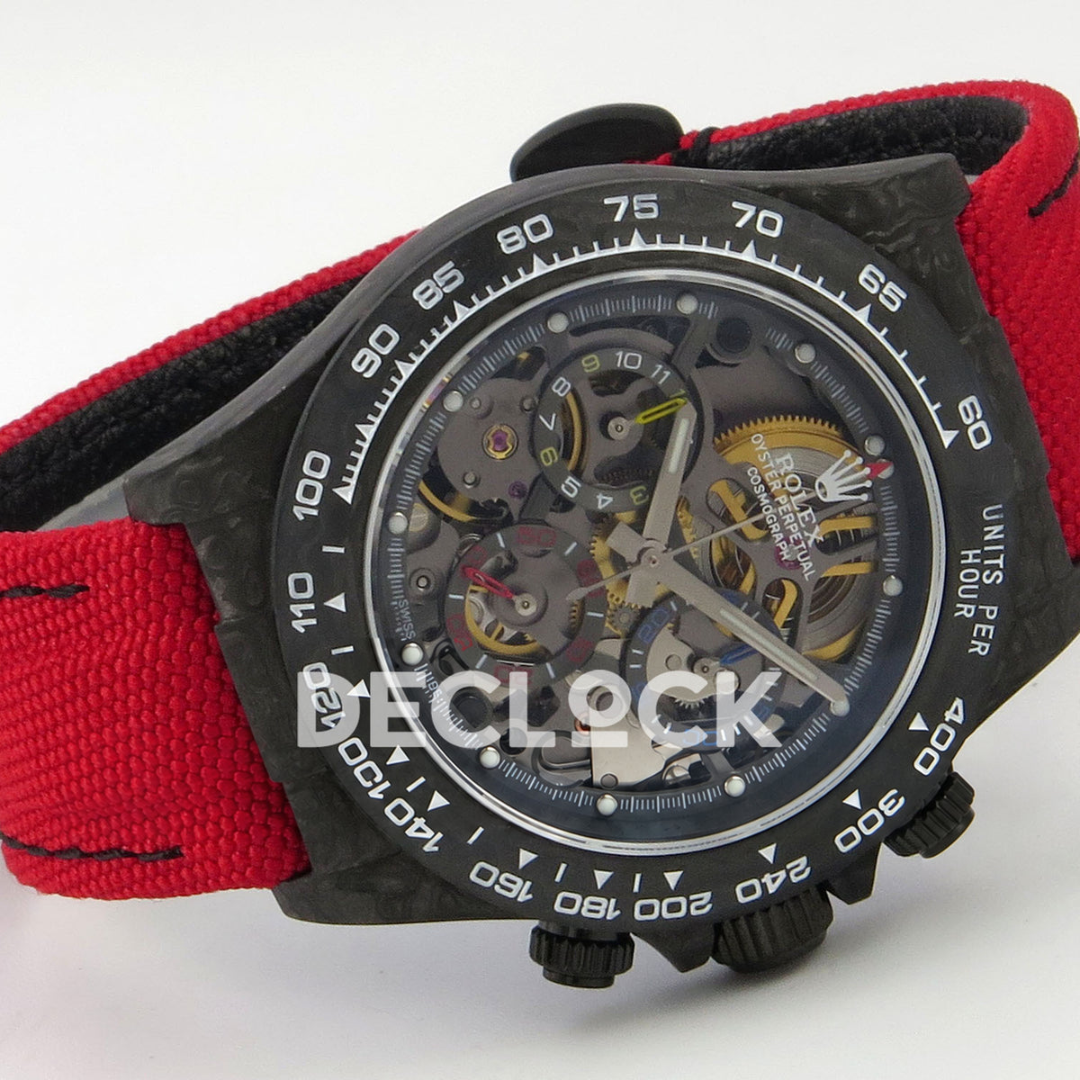 Rolex Daytona Custom Blaken Carbon Skeleton Red Nylon GETF SA4130 replica - side front