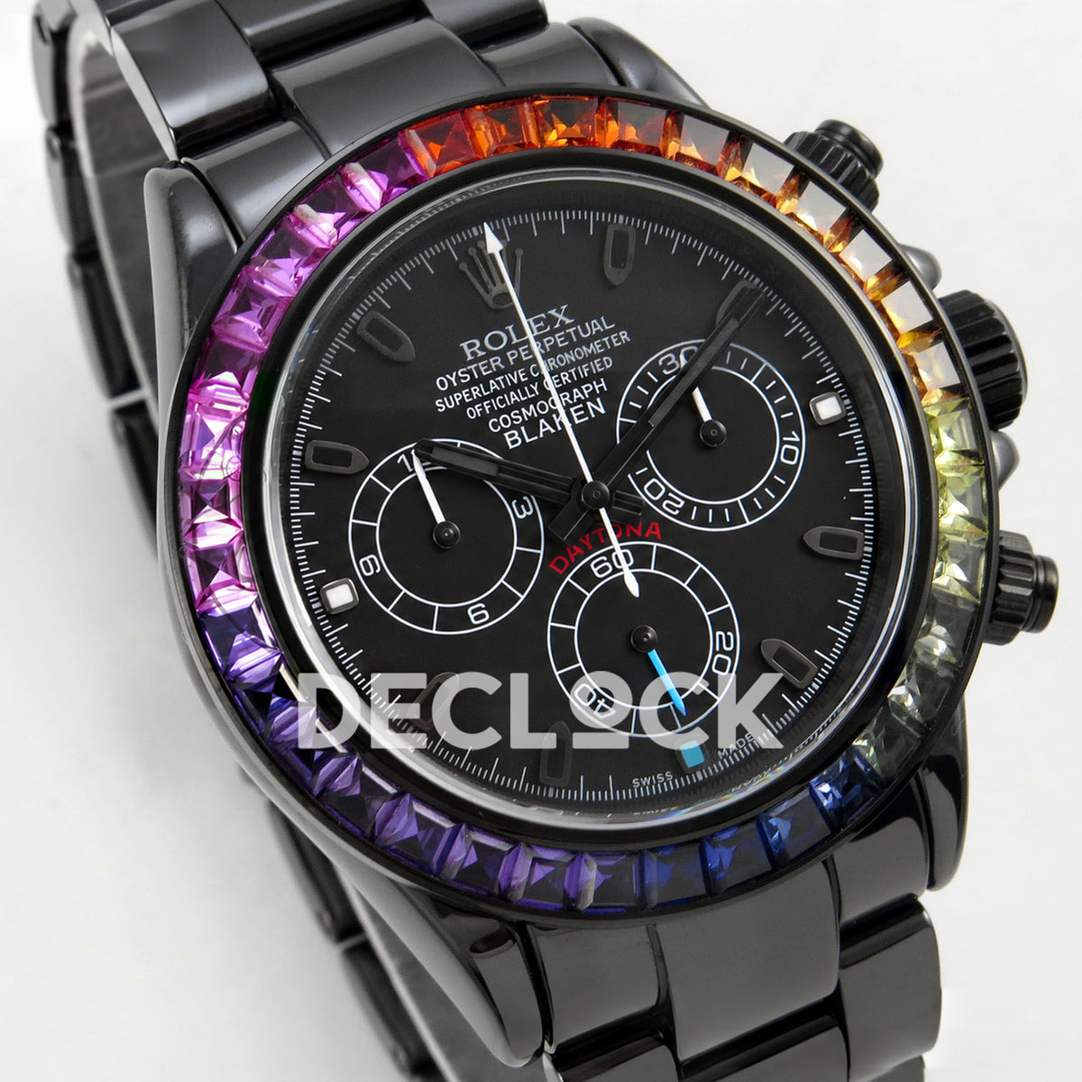 Rolex Daytona Custom Blaken Rainbow Black Ceramic SONIC SA4130 Super Clone replica - front angle left