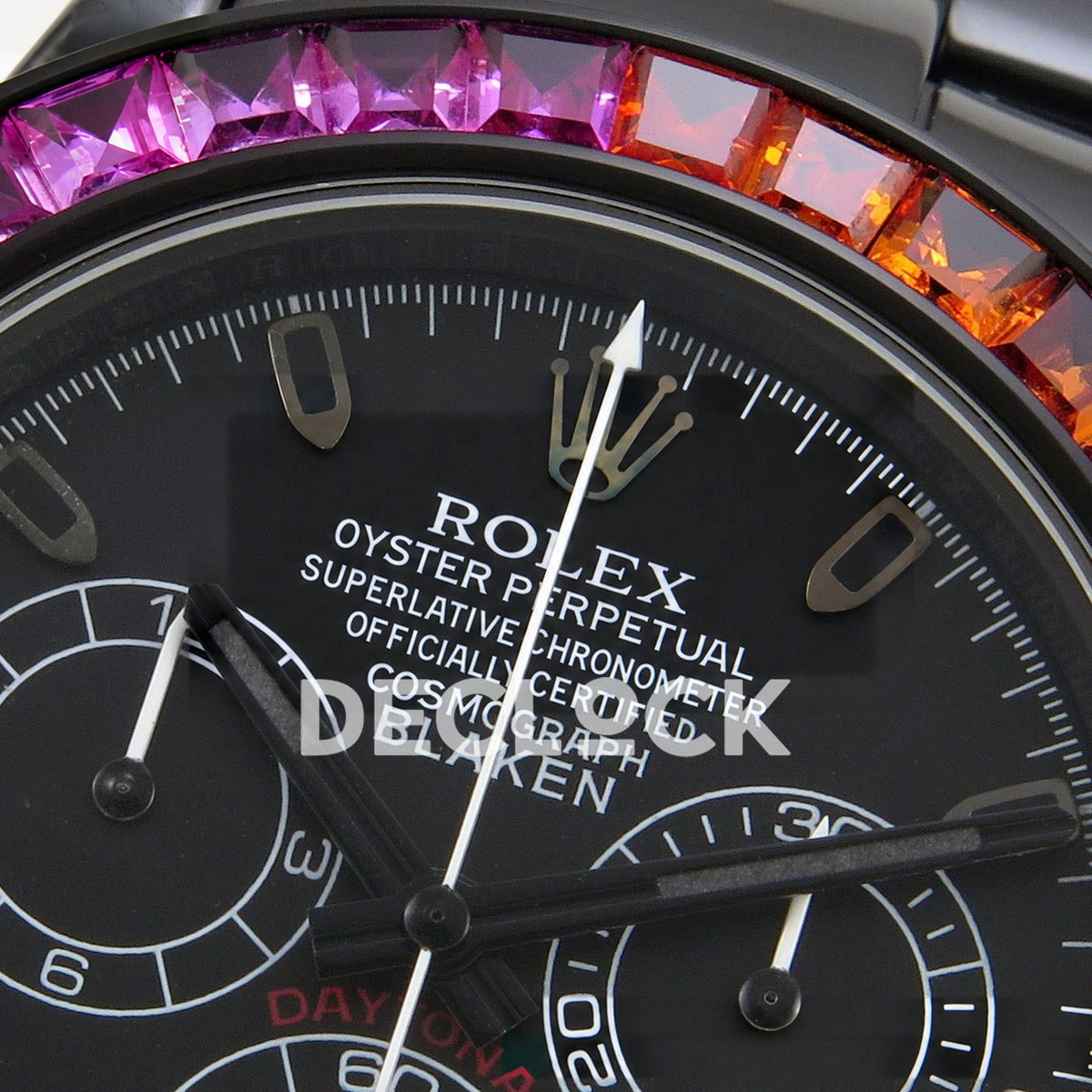 Rolex Daytona Custom Blaken Rainbow Black Ceramic SONIC SA4130 Super Clone replica - upper dial closeup