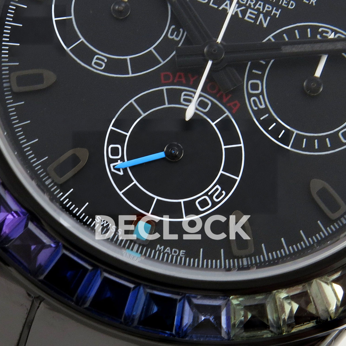 Rolex Daytona Custom Blaken Rainbow Black Ceramic SONIC SA4130 Super Clone replica - lower dial closeup
