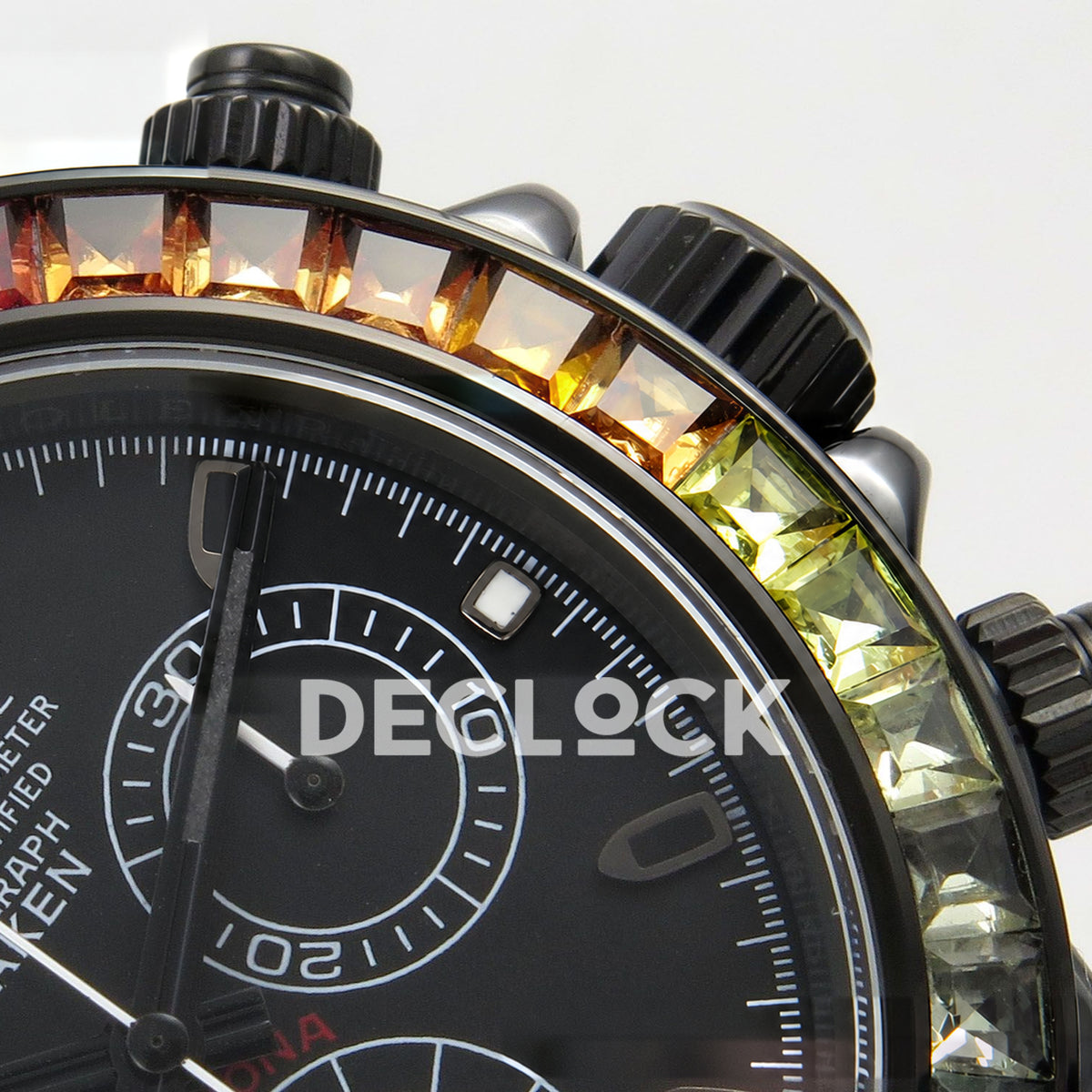 Rolex Daytona Custom Blaken Rainbow Black Ceramic SONIC SA4130 Super Clone replica - crown and bezel closeup