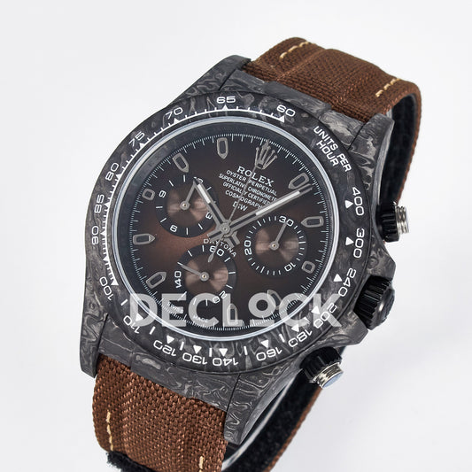 Rolex Daytona Custom Carbon Brown DIWF A7750 replica - angled front