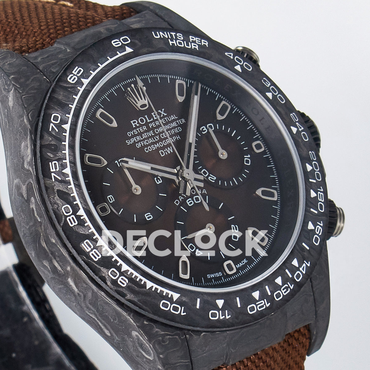 Rolex Daytona Custom Carbon Brown DIWF A7750 replica - angled right