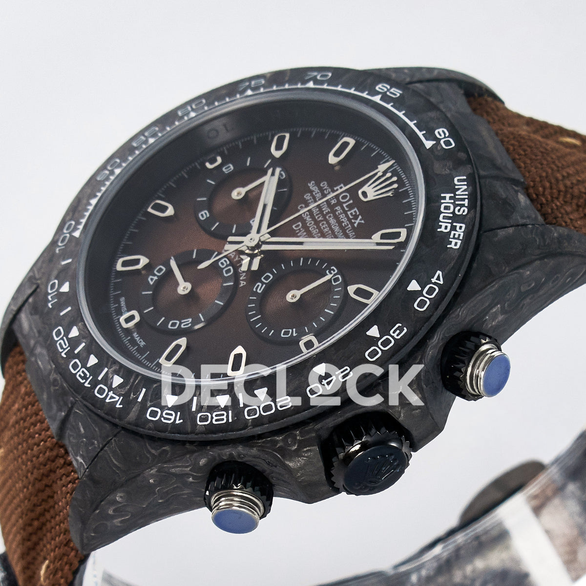 Rolex Daytona Custom Carbon Brown DIWF A7750 replica - crown side front