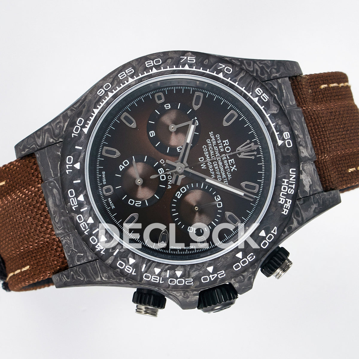 Rolex Daytona Custom Carbon Brown DIWF A7750 replica - rotated front