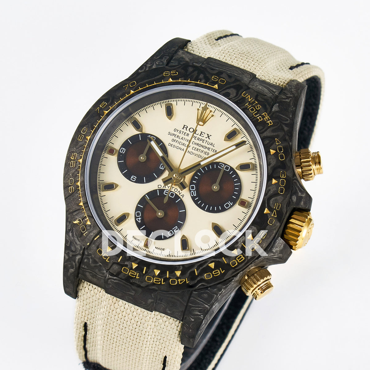 Rolex Daytona Custom Carbon Cream Brown DIWF A7750 replica - angled front