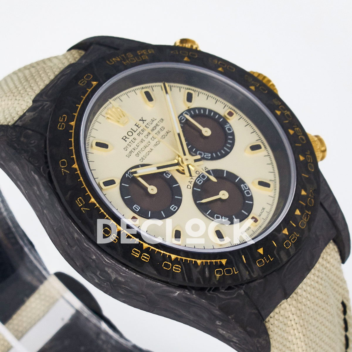 Rolex Daytona Custom Carbon Cream Brown DIWF A7750 replica - angled left