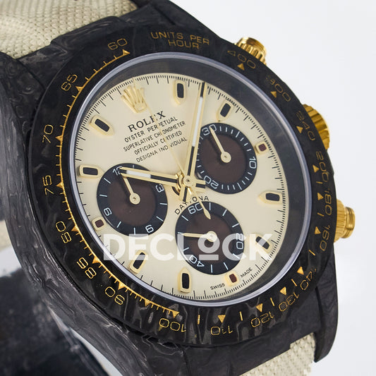 Rolex Daytona Custom Carbon Cream Brown DIWF A7750 replica - angled right