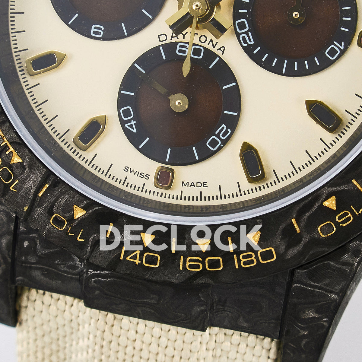 Rolex Daytona Custom Carbon Cream Brown DIWF A7750 replica - bezel close up