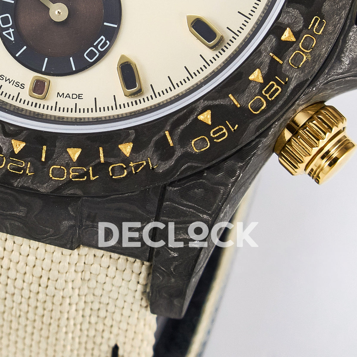 Rolex Daytona Custom Carbon Cream Brown DIWF A7750 replica - case lug