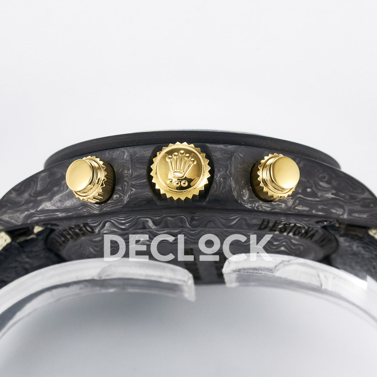Rolex Daytona Custom Carbon Cream Brown DIWF A7750 replica - crown side
