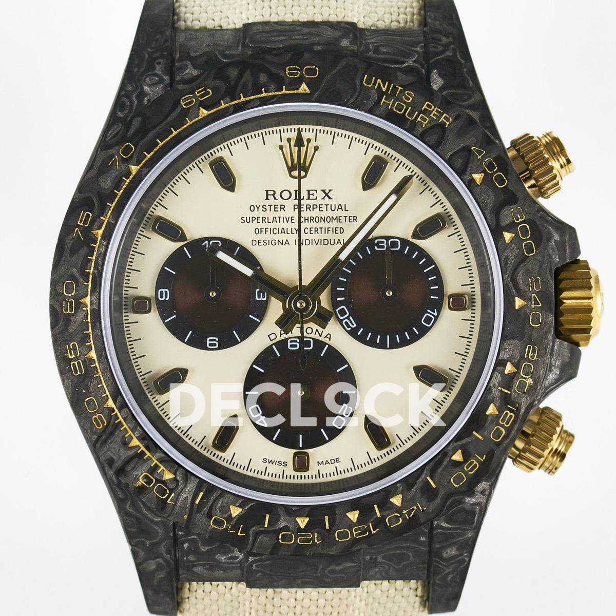 Rolex Daytona Custom Carbon Cream Brown DIWF A7750 replica - dial close up