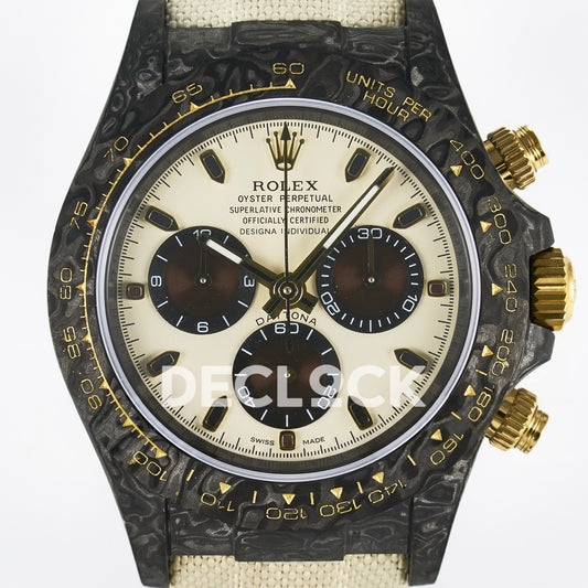 Rolex Daytona Custom Carbon Cream Brown DIWF A7750 replica - dial close up