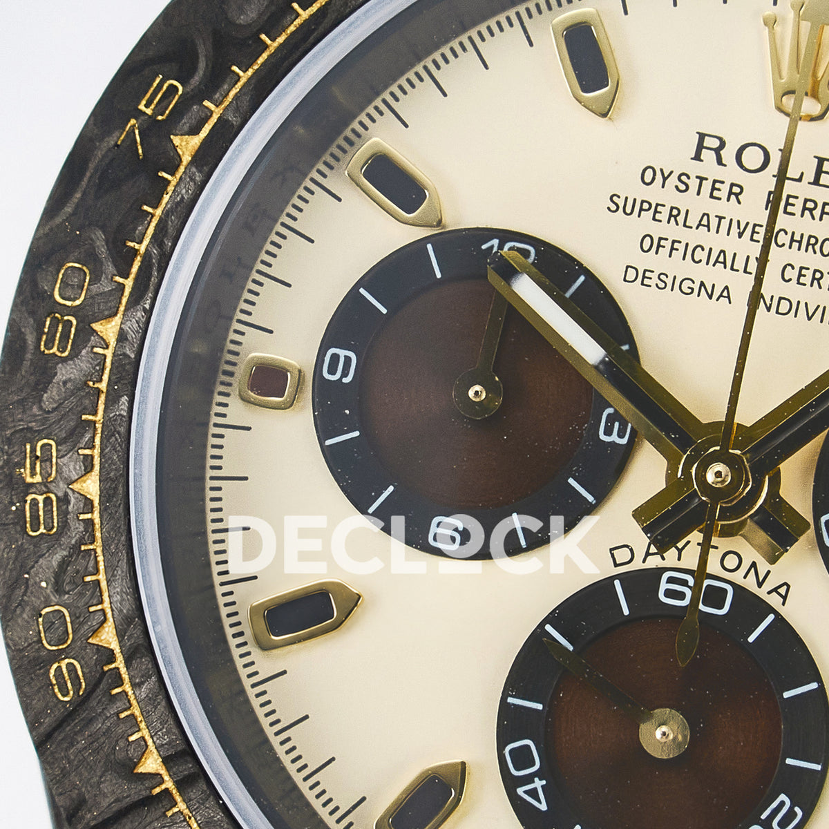 Rolex Daytona Custom Carbon Cream Brown DIWF A7750 replica - dial left