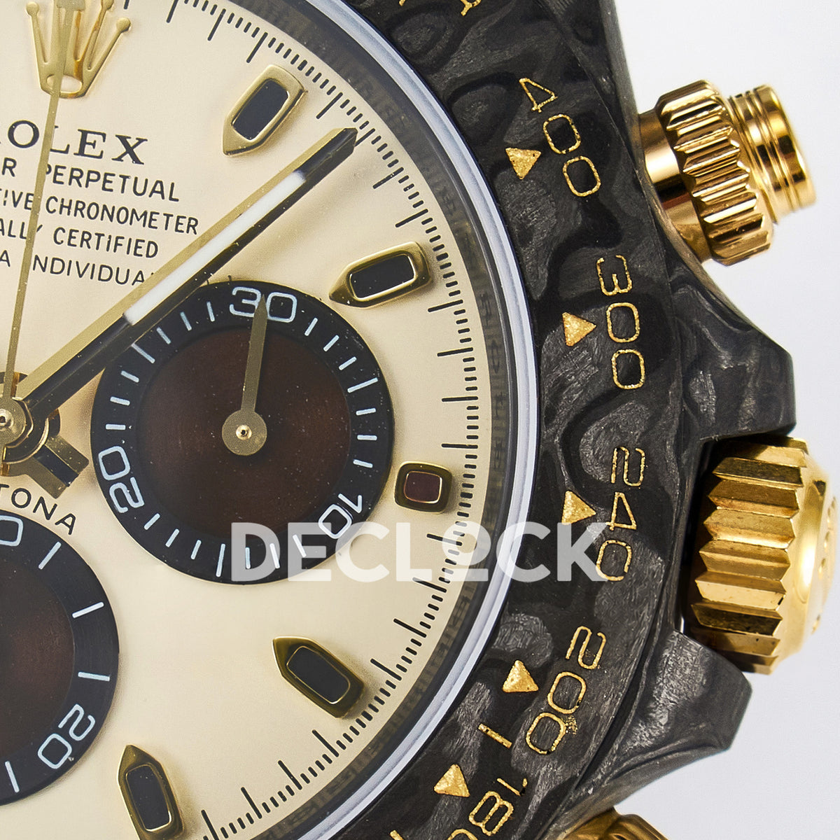 Rolex Daytona Custom Carbon Cream Brown DIWF A7750 replica - dial right