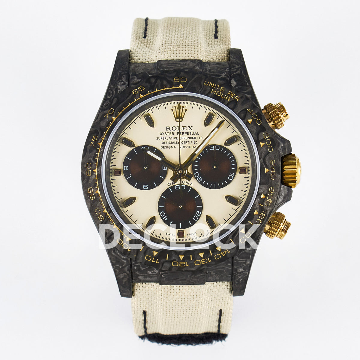 Rolex Daytona Custom Carbon Cream Brown DIWF A7750 replica - front